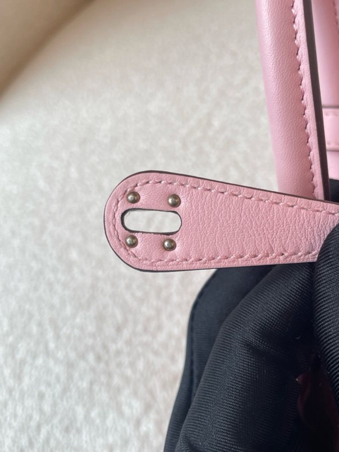 Hermes 愛馬仕 mini Lindy3Q櫻花粉銀扣swif皮 Z刻-12
