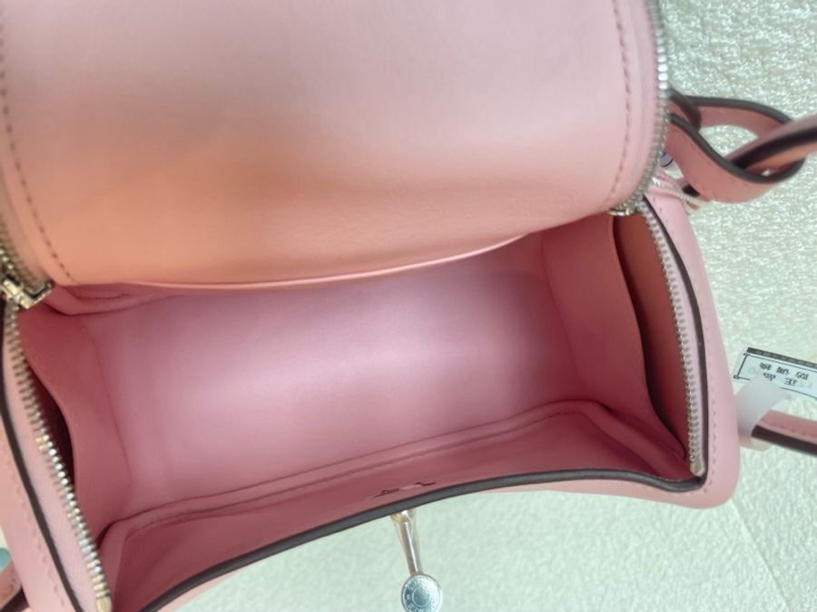 Hermes 愛馬仕 mini Lindy3Q櫻花粉銀扣swif皮 Z刻-16