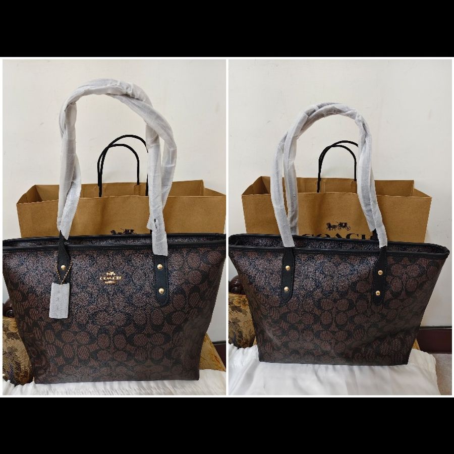 Coach 正版 全新現貨 經典款 帆布及真皮包身 容量大 肩背包 托特包 請看商品敘述-2