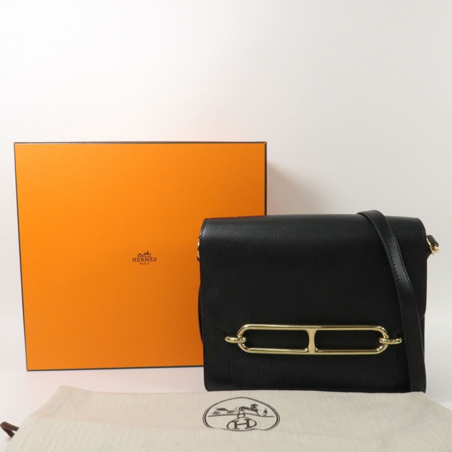 HERMES Allegretto皮革Roulis 23肩背袋Noir-9