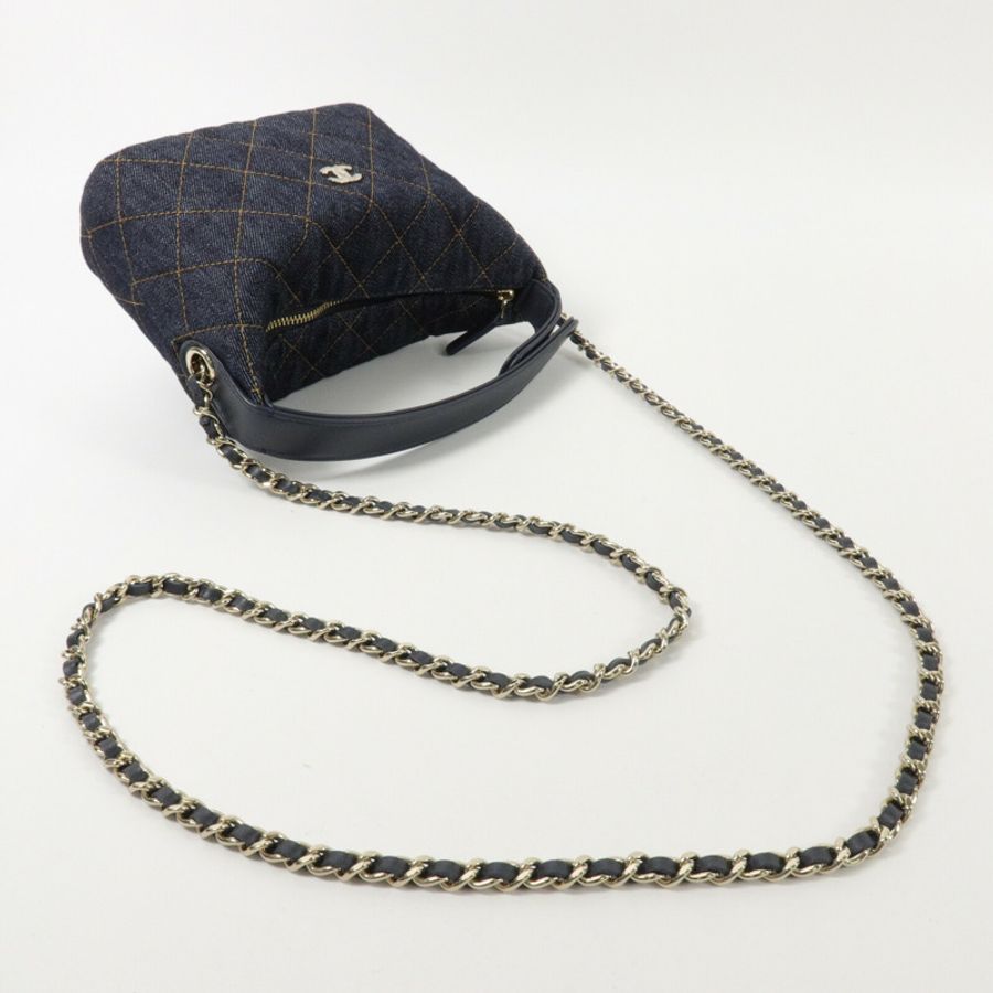 CHANEL 牛仔布Hobo Bag鏈帶手挽肩背兩用袋-8