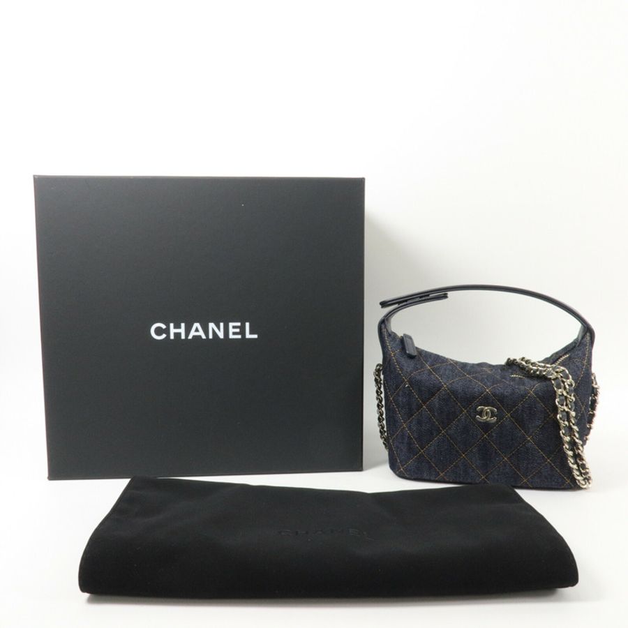 CHANEL 牛仔布Hobo Bag鏈帶手挽肩背兩用袋-9