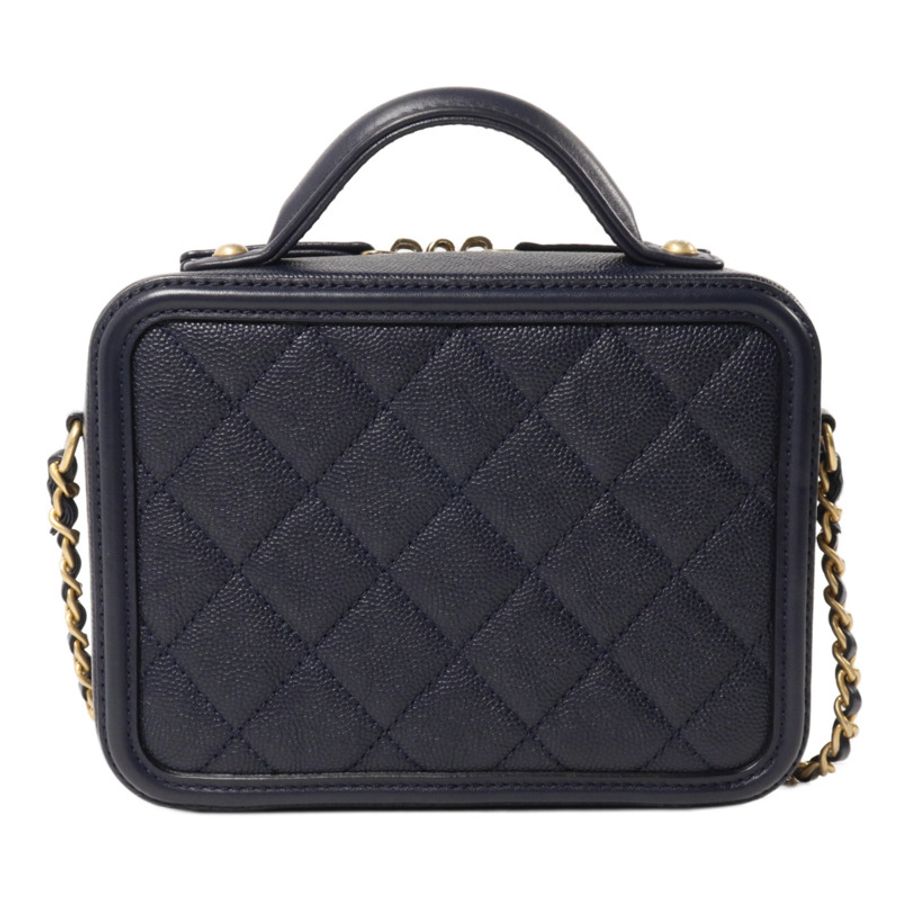 CHANEL 牛皮皮革Filigree Vanity Case鏈帶手挽肩背兩用袋-1