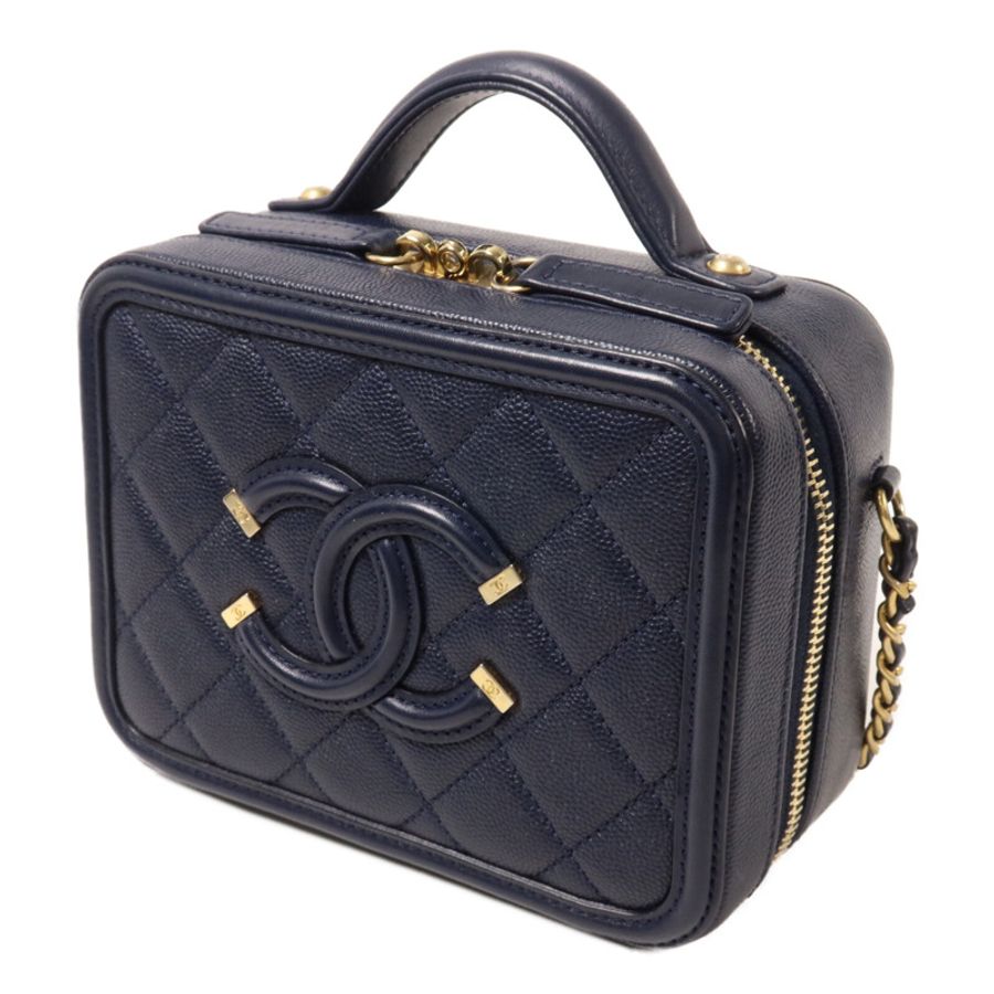 CHANEL 牛皮皮革Filigree Vanity Case鏈帶手挽肩背兩用袋-2