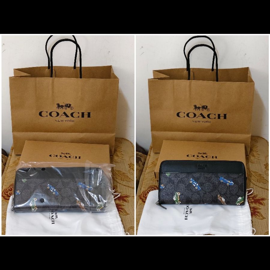 Coach 全新正版現貨 隔層卡層多 真皮及防刮帆布包身 長夾 手拿包 請看商品敘述-5
