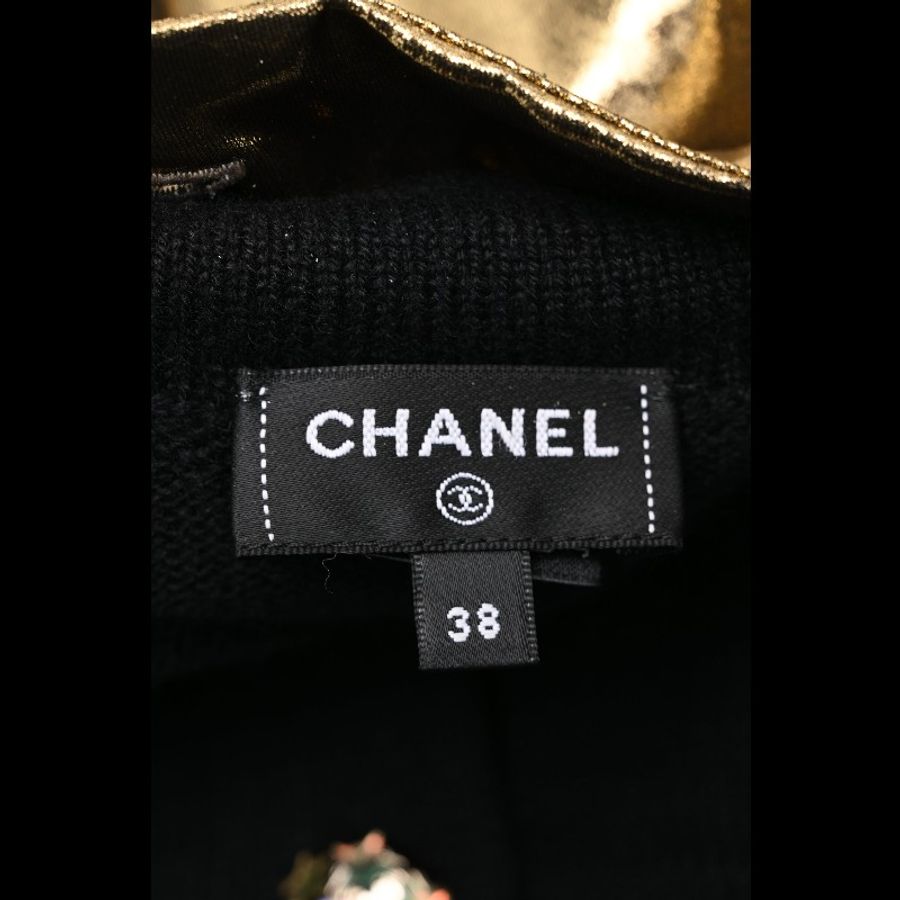 Chanel 24C黑色羊绒拼接金色亮片连帽马甲上衣外套-7