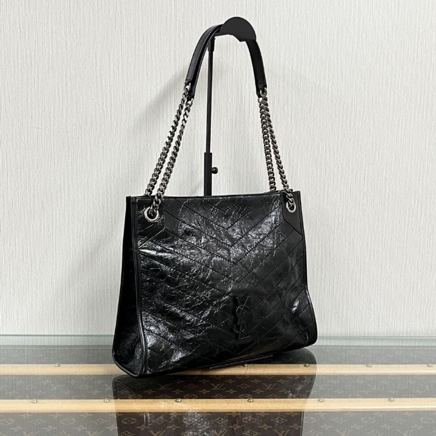YSL 黑銀niki shopping油蠟皮 中號手提托特包 33*26*10 9新 配件塵袋-3
