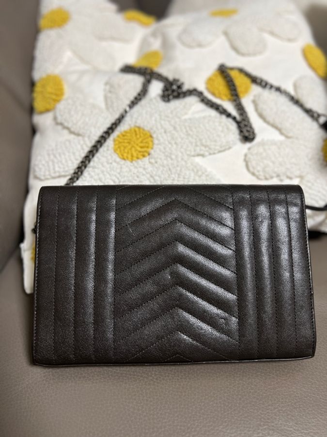 YSL WOC Vintage 魚子醬信封包 灰銀-1