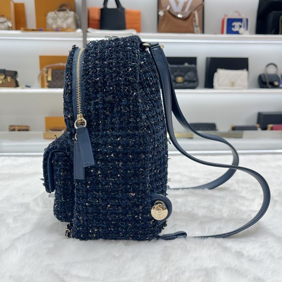 CHANEL 香奈兒 雙肩包 銀色 毛呢亮片-1