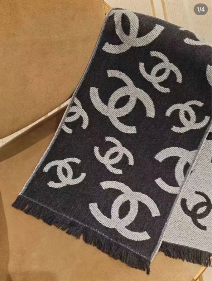 Chanel 熱門款雙面logo 深灰配色圍巾-0