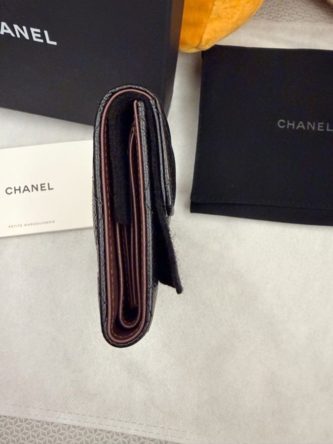 CHANEL 香奈兒真品*黑荔枝牛皮金雙C三折短夾-9