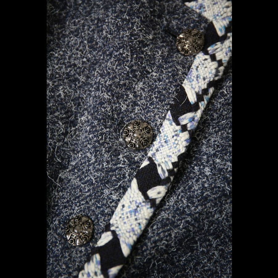 Chanel 19年秋冬预告系列蓝白千鸟格外套马甲套装-19
