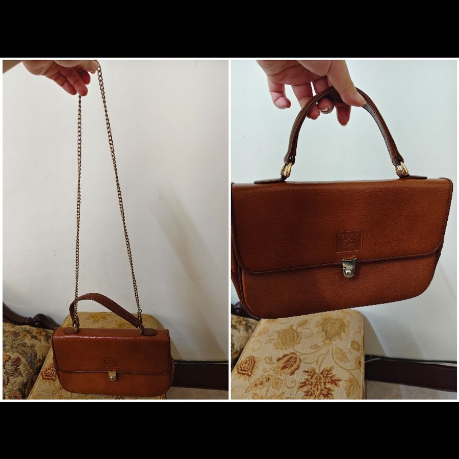 BURBERRY 正版絕版 古董包 全真皮古董包 手提包 肩背 斜背包 附上鏈條背帶 請看商品敘述-9