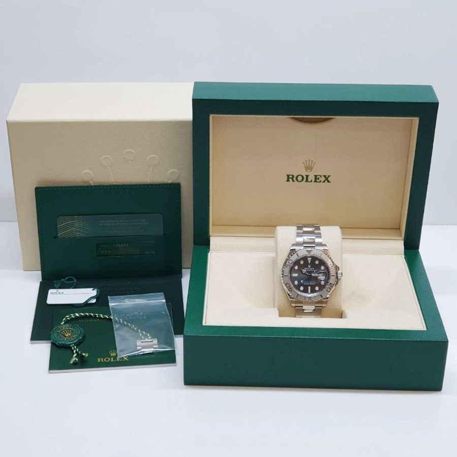 【大眾名錶】ROLEX 勞力士 126622 Yacht-Master 遊艇名仕 2021/01全配件 PT950錶圈 灰面藍針 錶徑40mm 自動上鍊G381-9