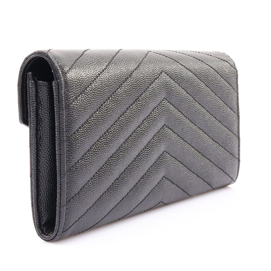 SAINT LAURENT YSL 聖羅蘭 Monogram Large Flap 扣式 長夾 黑色 牛皮 372264 BOW01 1000-1