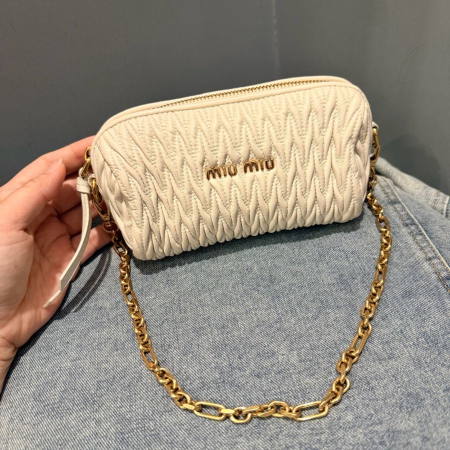 Miu Miu 皺摺 圓筒包 腋下包 肩背包 手提包 白-1