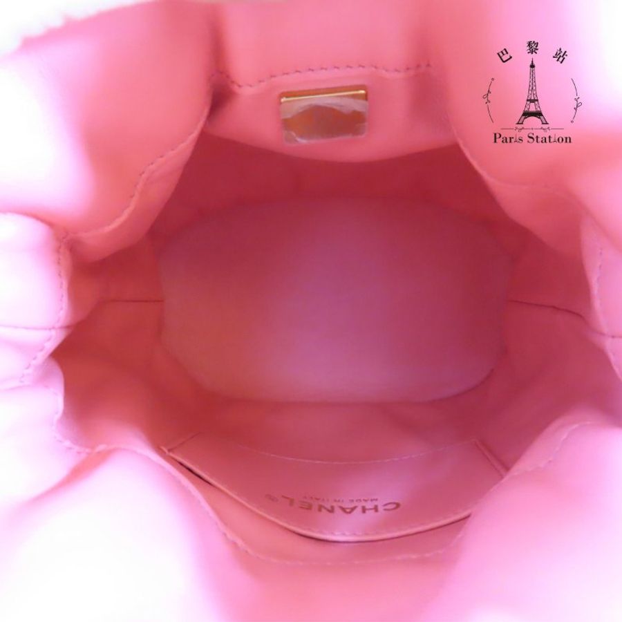 【巴黎站二手名牌專賣店】＊現貨＊CHANEL香奈兒真品＊經典粉色琺瑯雙C釦 小羊皮菱格紋 流蘇金鍊水桶包-3