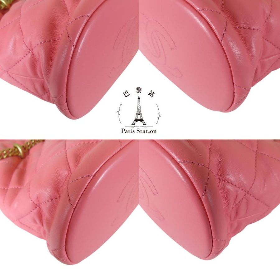 【巴黎站二手名牌專賣店】＊現貨＊CHANEL香奈兒真品＊經典粉色琺瑯雙C釦 小羊皮菱格紋 流蘇金鍊水桶包-4