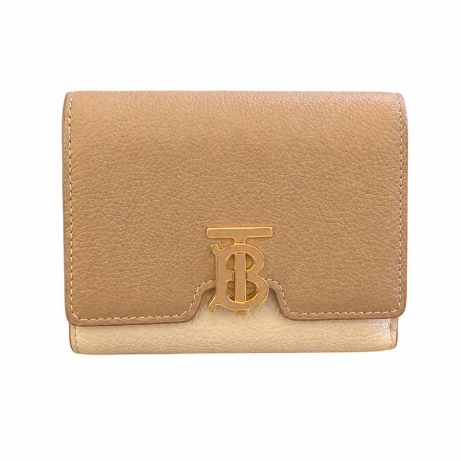 BURBERRY 米白拼棕色短夾-0