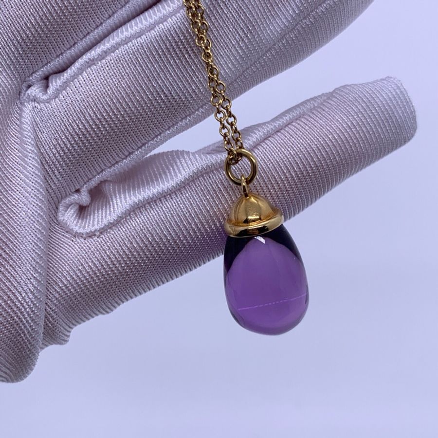 Tiffany 蒂芙尼水滴彈頭紫水晶18K黃金吊墜項鍊-2