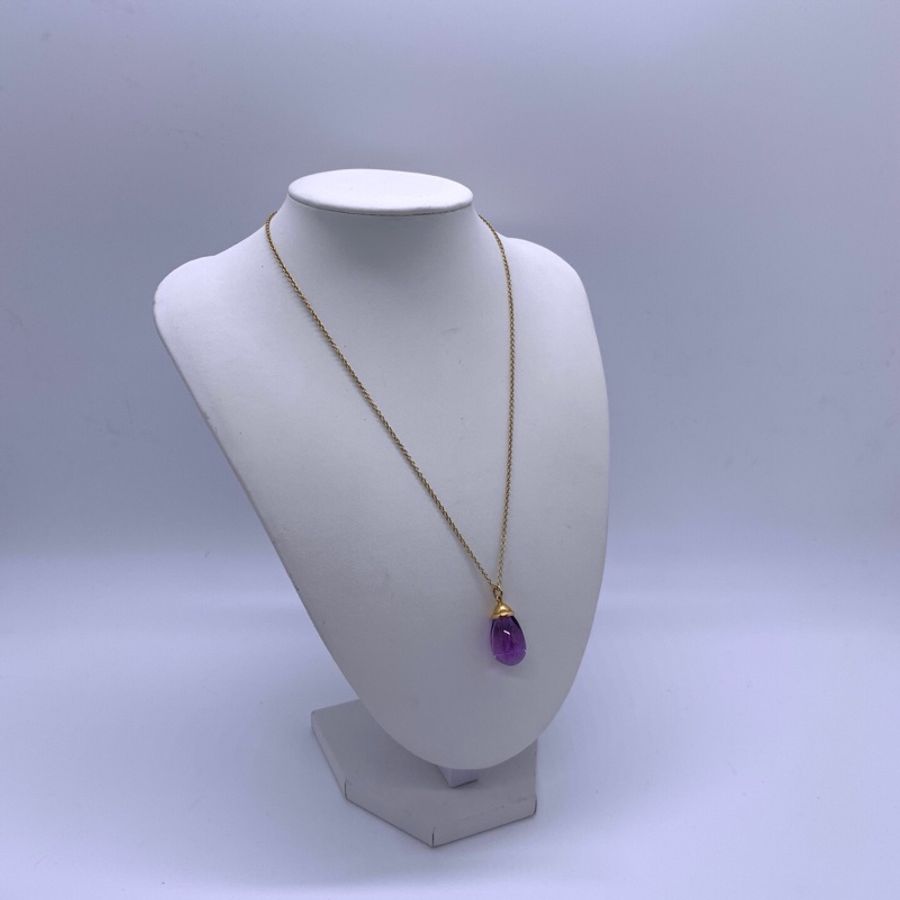 Tiffany 蒂芙尼水滴彈頭紫水晶18K黃金吊墜項鍊-7
