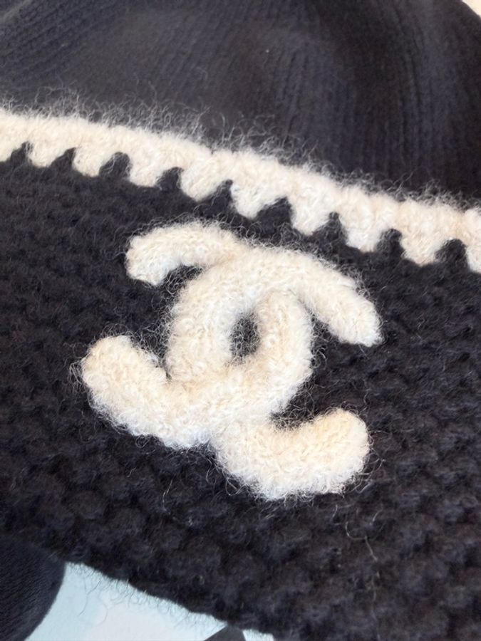 全新✨Chanel✨2026年秋冬新款 AA9203 黑白羊絨冷帽針織帽毛線帽-3