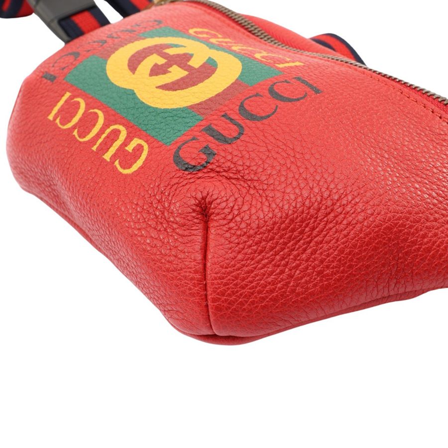 GUCCI 古馳 Logo Belt 腰包 紅色 牛皮 527792-8