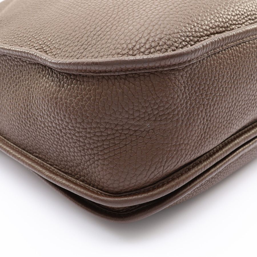 HERMES 愛馬仕 Evelyne 33 Clemence 牛皮 伊芙琳包 巧克力色 銀扣 口P刻 肩背包-9
