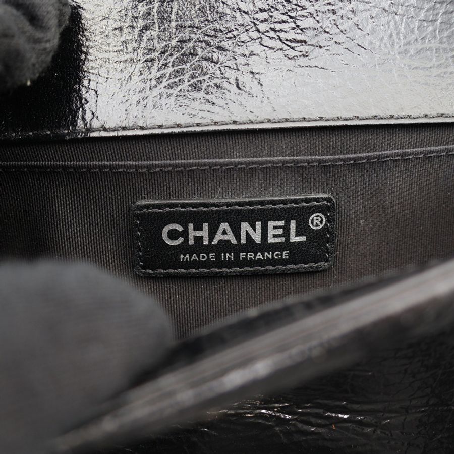 CHANEL 香奈兒 BOY 25 肩背包 黑色 漆皮 銀扣 (無卡 脱皮) A67086-3