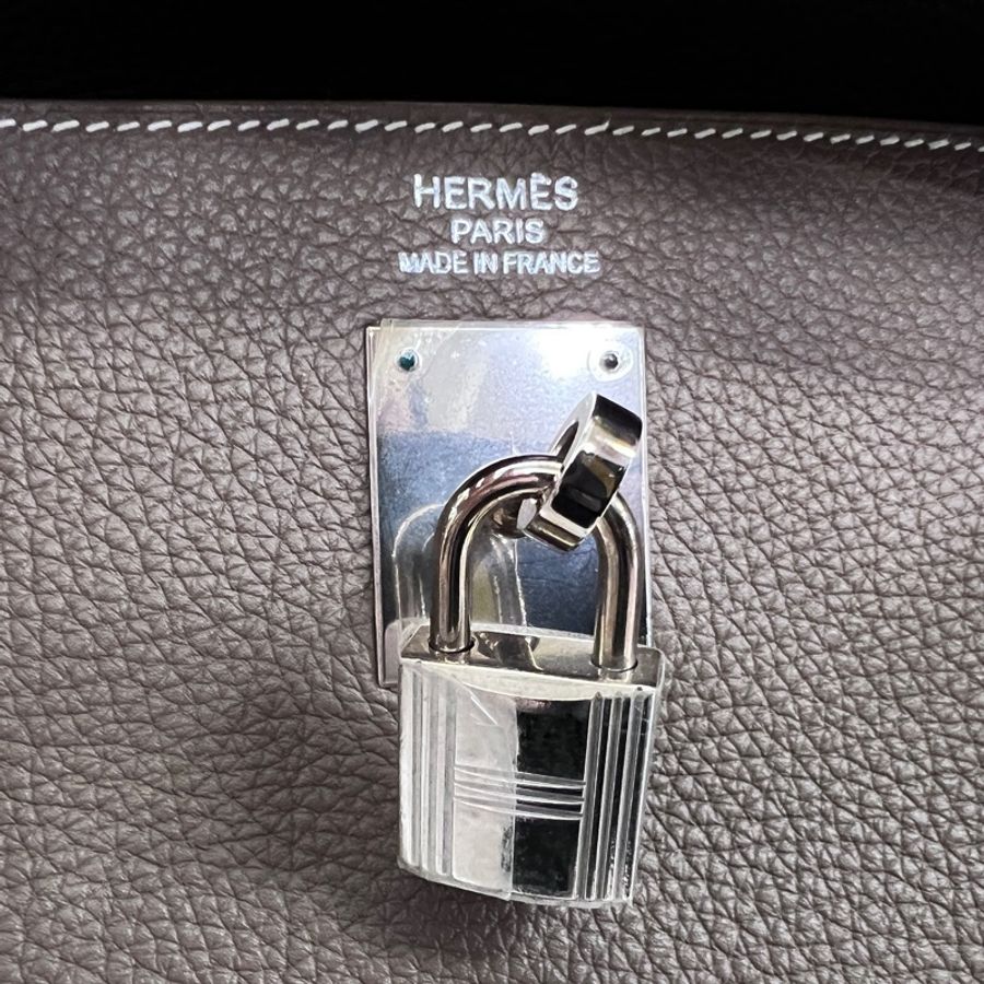 Hermes 18大象灰Togo皮銀釦Kelly35手提肩背包-20
