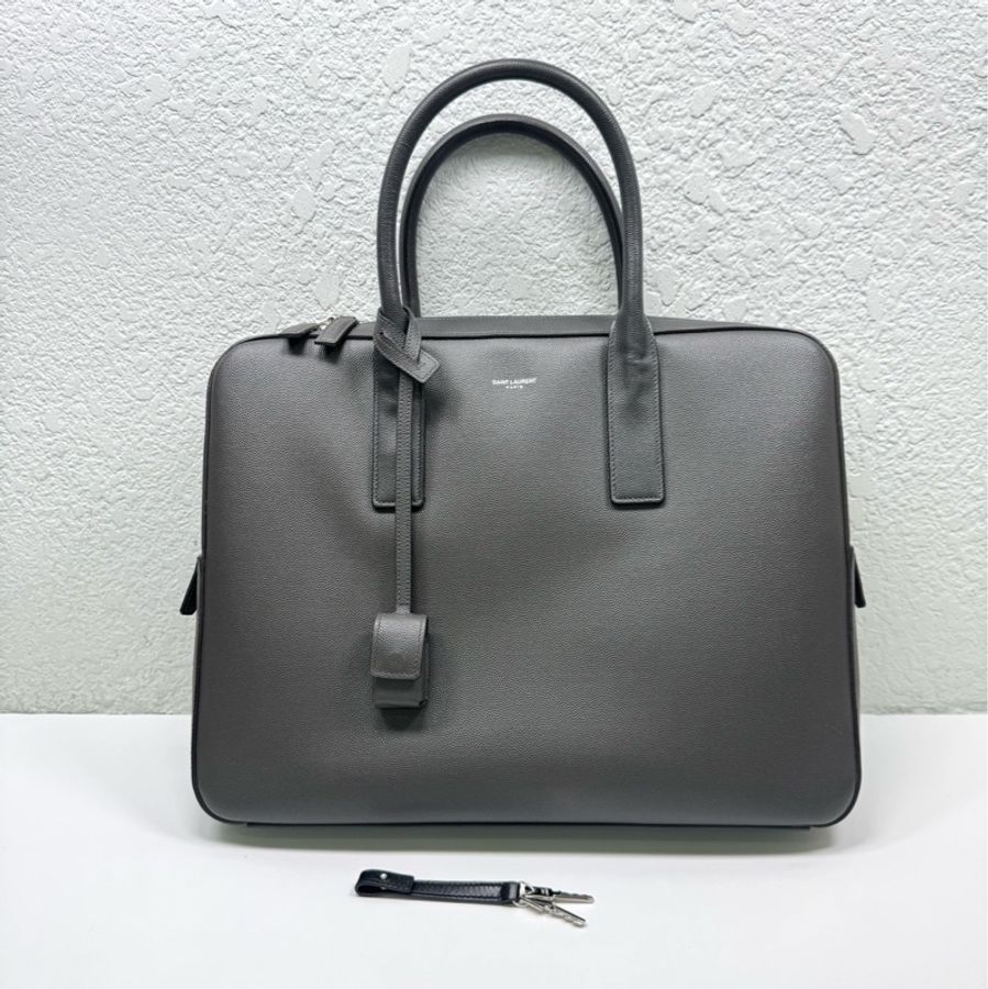 99新 YSL 聖羅蘭 公文包 魚子醬皮 灰色 少肩帶 尺寸:37*28cm-0