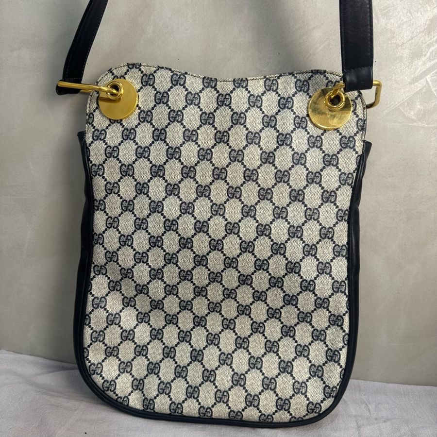 【赫蒂國際精品】Gucci 藍色老花皮革編織拼接側背包vintage-5