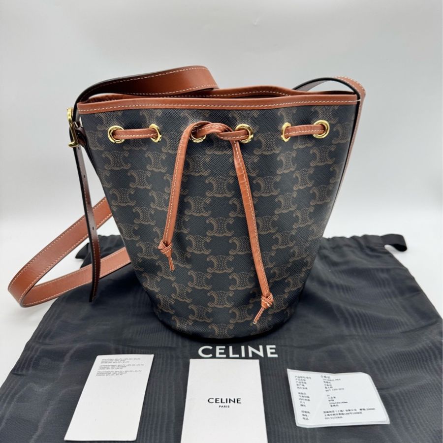 Celine賽琳 老花凱旋門抽繩水桶包 21年-0