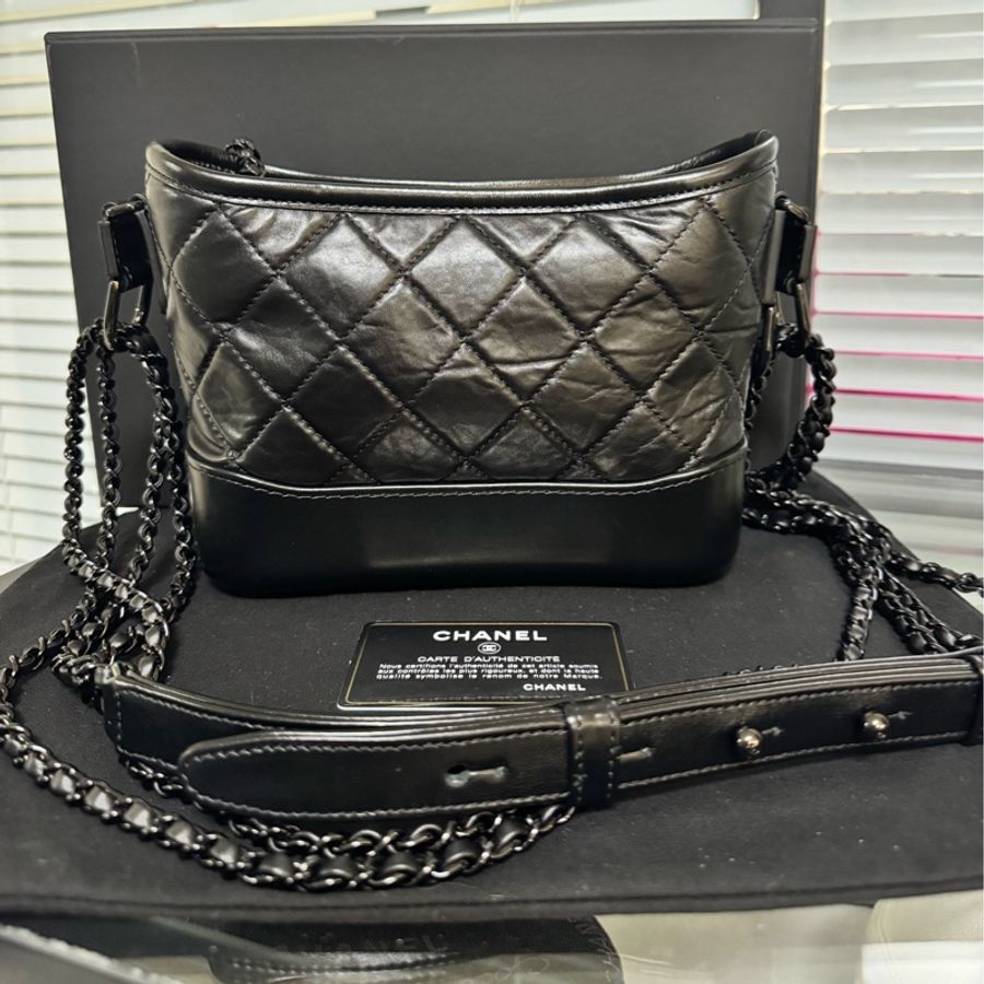 chanel 香奈兒Cheney 小號so black流浪黑金油蠟皮復古菱格鏈條-1