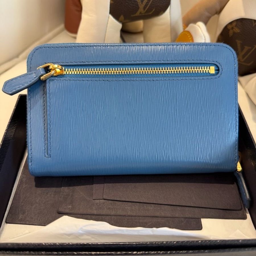 PRADA 金字LOGO拉鏈中夾 藍色-1
