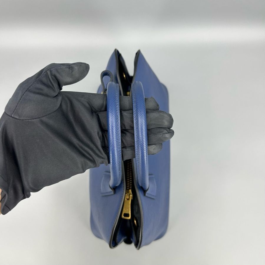 Prada 普拉達 藍色十字紋牛皮貝殼手提斜挎包 36*27-9