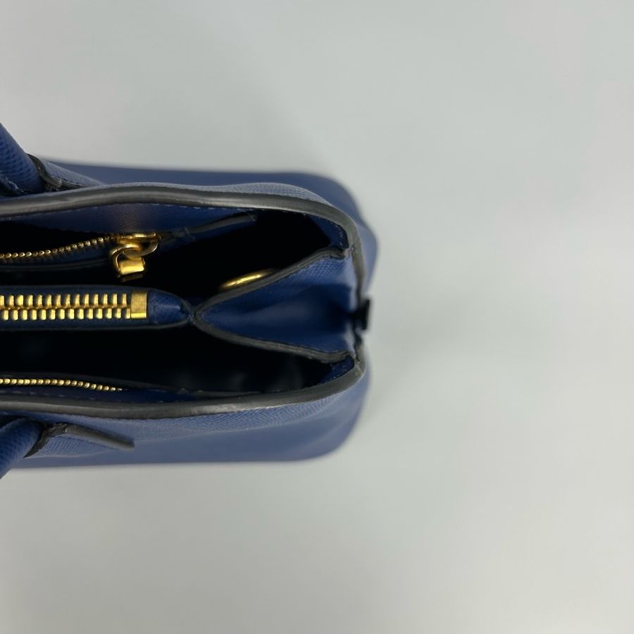 Prada 普拉達 藍色十字紋牛皮貝殼手提斜挎包 36*27-11