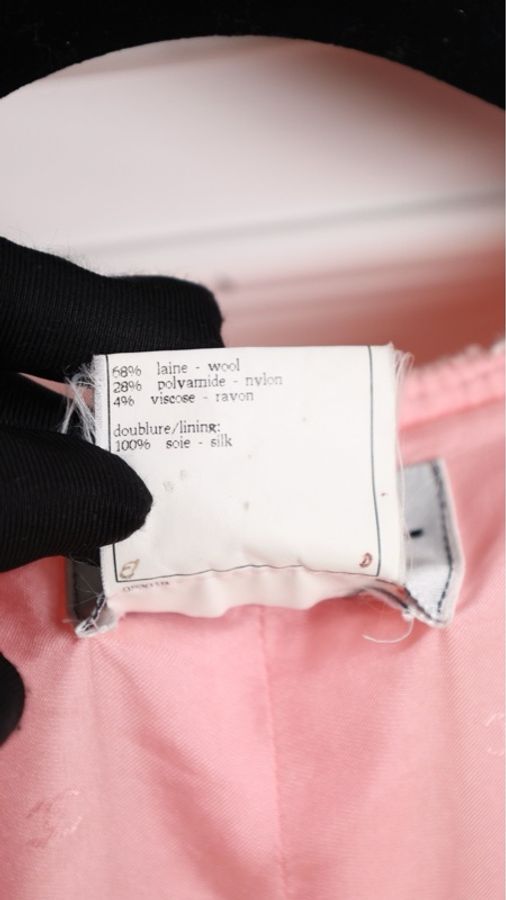 Chanel 97年樱花粉格纹亚克力双排扣无袖连衣裙-20