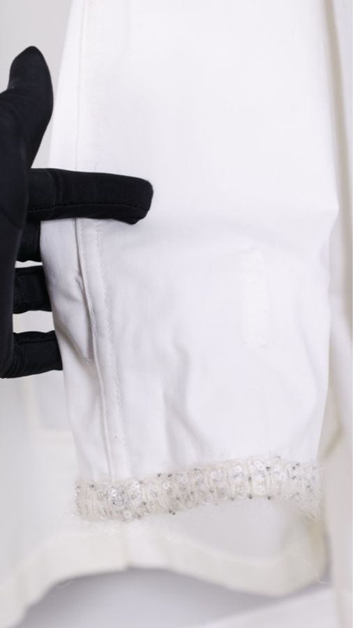 Chanel 04年春夏秀款奶白色珍珠双排扣亮片滚边风衣外套-28