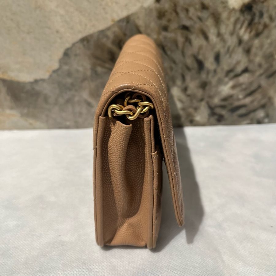 Chanel 餅乾色荔枝皮大金釦woc-1
