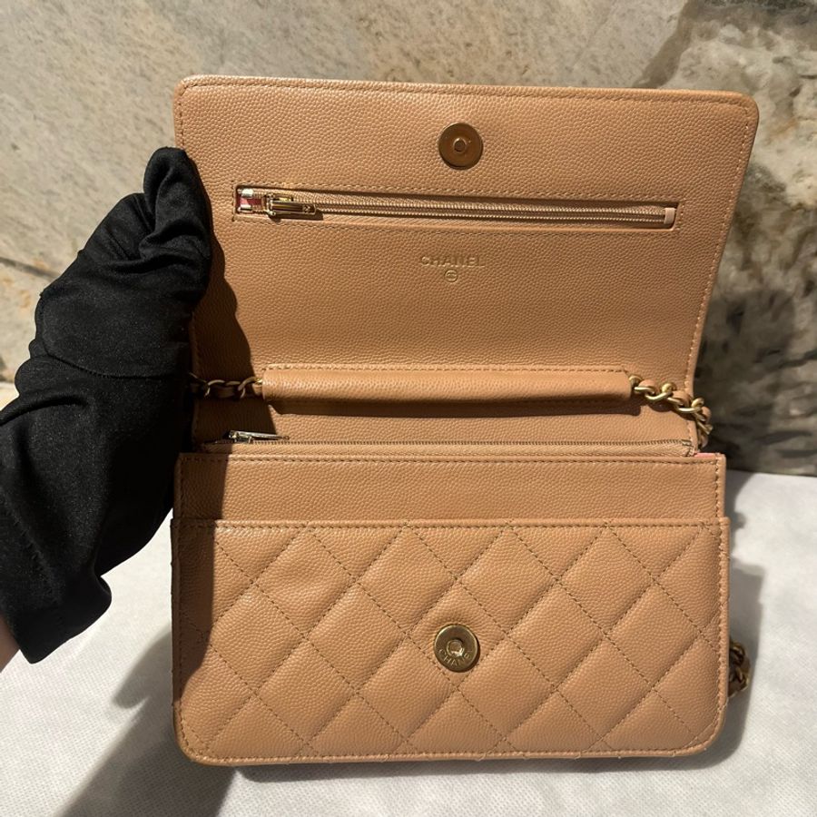 Chanel 餅乾色荔枝皮大金釦woc-7