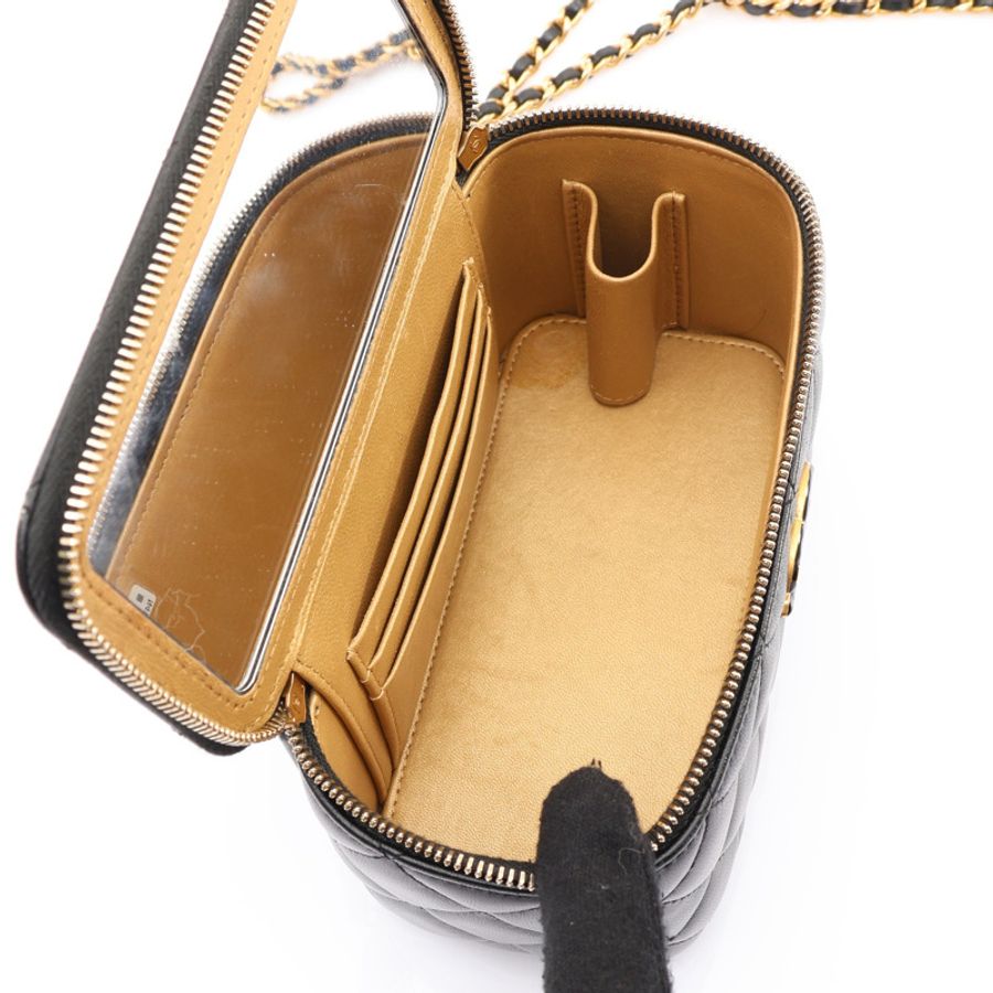 CHANEL 香奈兒 Small Vanity Case 肩背包 黑色 菱格紋羊皮 金釦 AP3258-2