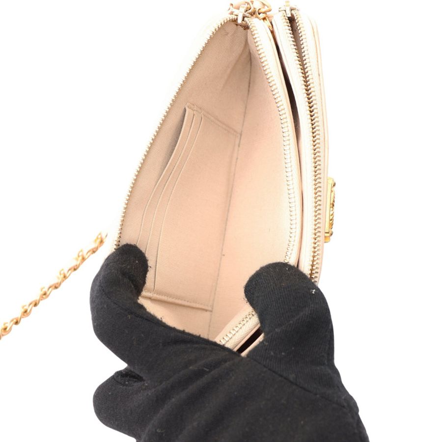 CHANEL 香奈兒 Boy Double Zip Clutch 肩背包 米色 牛皮 金扣 染色 A84069-3