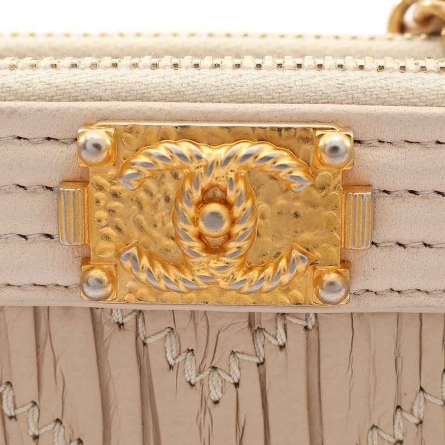CHANEL 香奈兒 Boy Double Zip Clutch 肩背包 米色 牛皮 金扣 染色 A84069-8