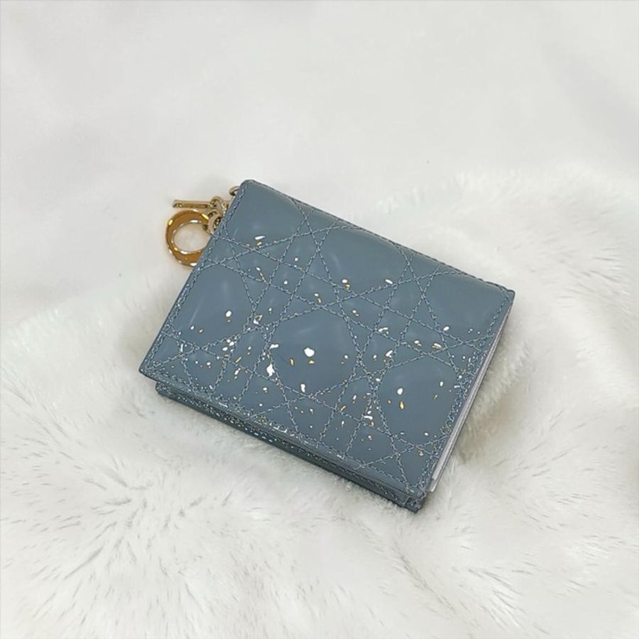 莉亞精品♡ Dior 漆皮對開短夾 霧霾藍 二手美包-0