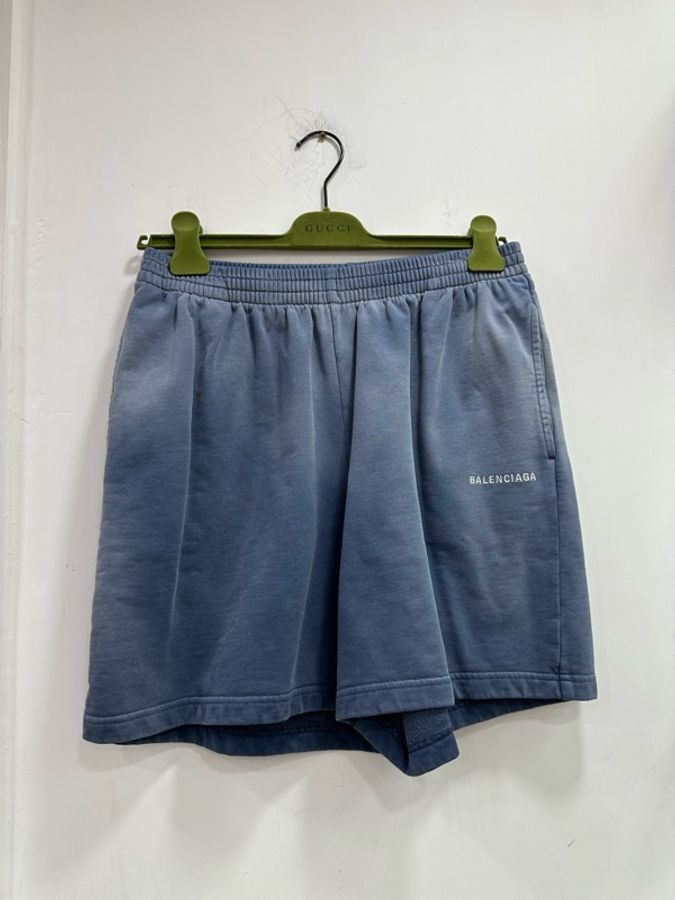 BALENCIAGA巴黎世家霧霾藍水洗做舊短褲 XS碼-0