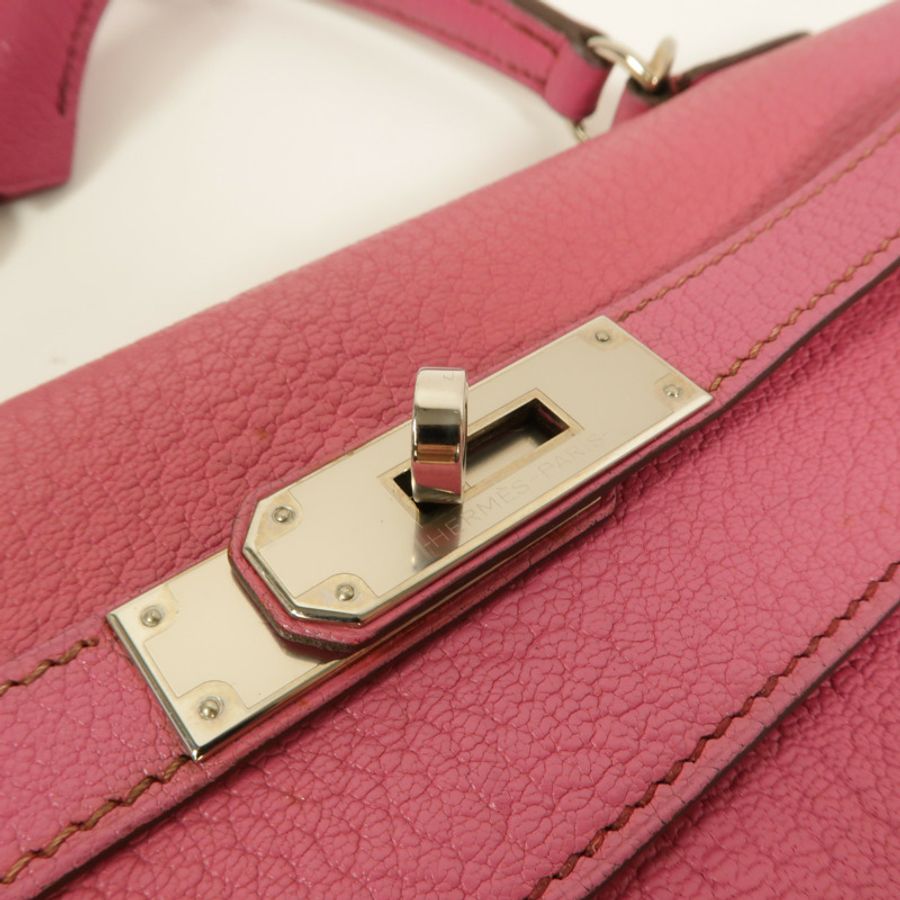HERMES Chevre皮革Kelly 32手挽肩背兩用袋Fuchsia-8