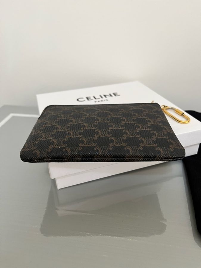 CELINE TRIOMPHE 老花 Logo 拉鍊零錢包|鑰匙包|卡片包|全配|台灣專櫃購入-3