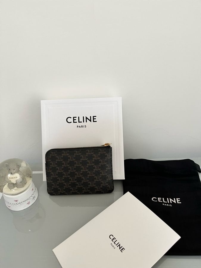 CELINE TRIOMPHE 老花 Logo 拉鍊零錢包|鑰匙包|卡片包|全配|台灣專櫃購入-12