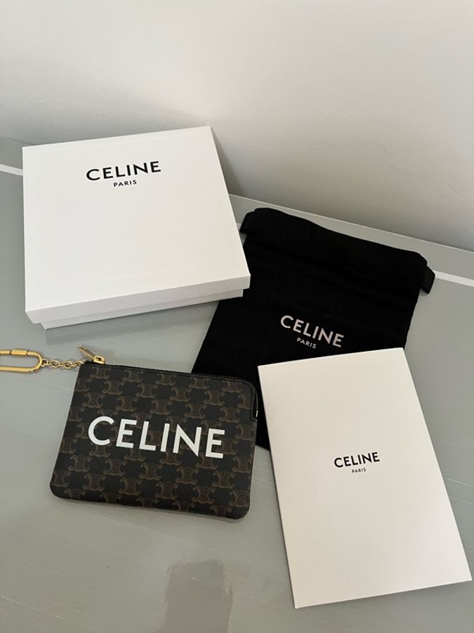 CELINE TRIOMPHE 老花 Logo 拉鍊零錢包|鑰匙包|卡片包|全配|台灣專櫃購入-36